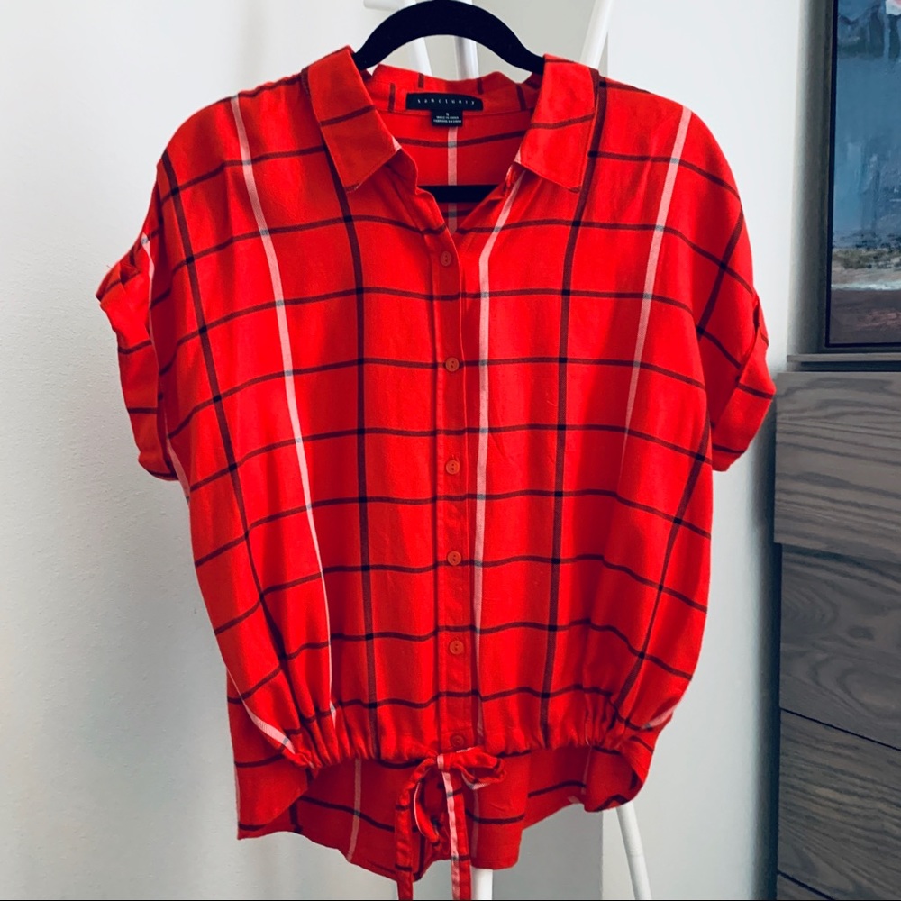 Sanctuary - Red plaid top - crop in front w/🎀 - Picture 2 of 6